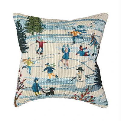 Ice Skate Scene Christmas Pillow