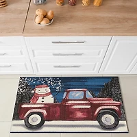 Holiday Truck with Snowman Christmas Mat