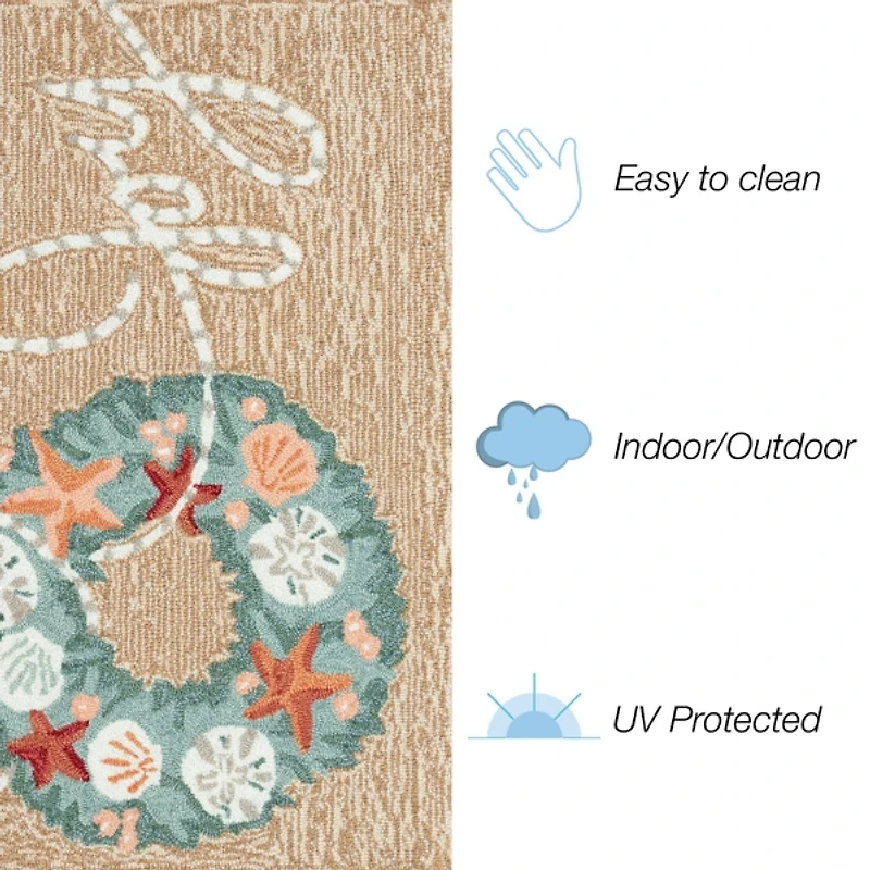 Joy Coastal Wreath Christmas Accent Rug