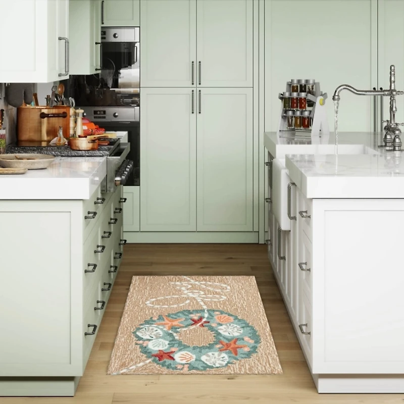 Joy Coastal Wreath Christmas Accent Rug