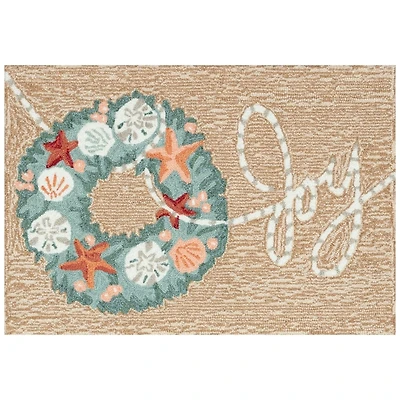 Joy Coastal Wreath Christmas Accent Rug