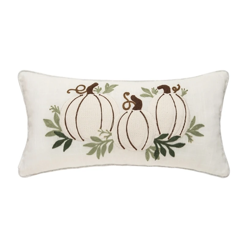 White Pumpkin Trio Applique Lumbar Pillow
