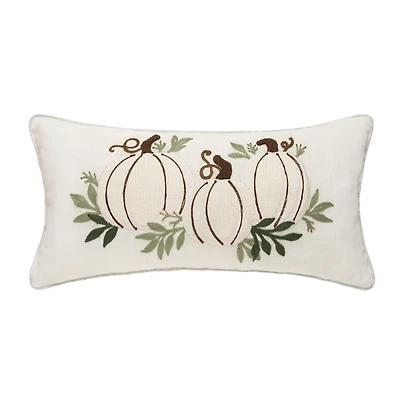 White Pumpkin Trio Applique Lumbar Pillow