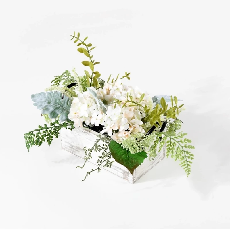 Hydrangea Arrangement in White Planter