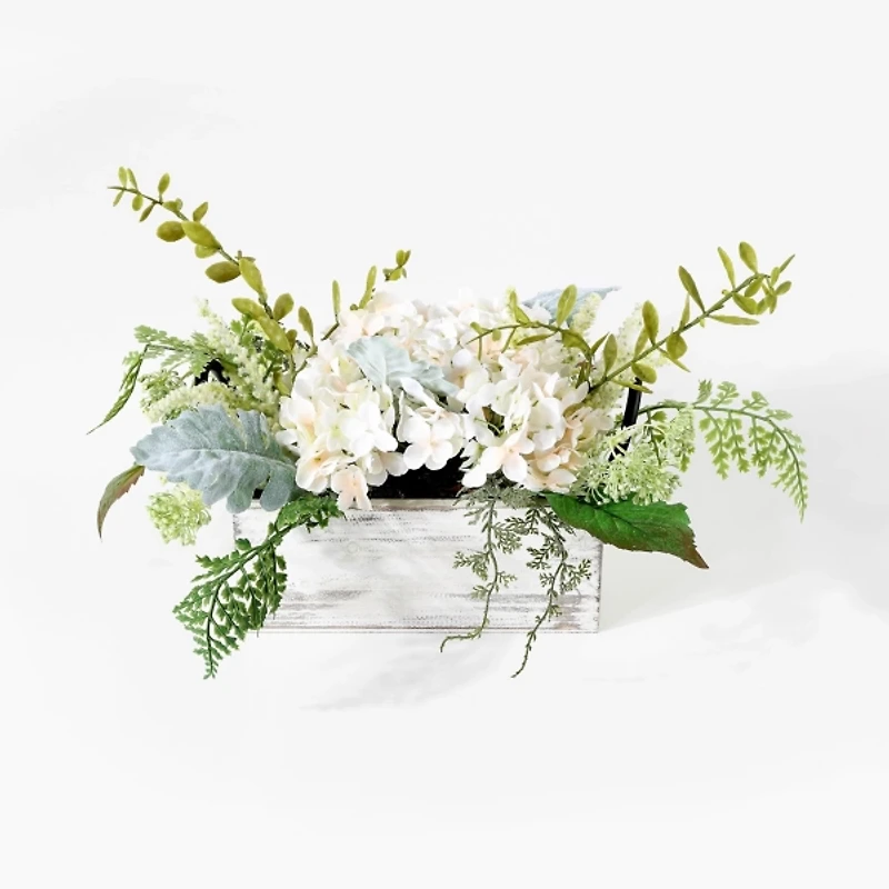 Hydrangea Arrangement in White Planter