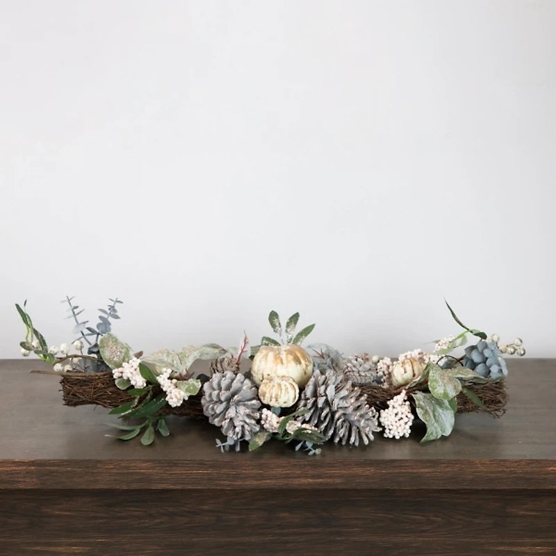 Neutral Pumpkins and Pinecones Swag