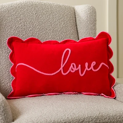 Love Script Scalloped Edge Pillow