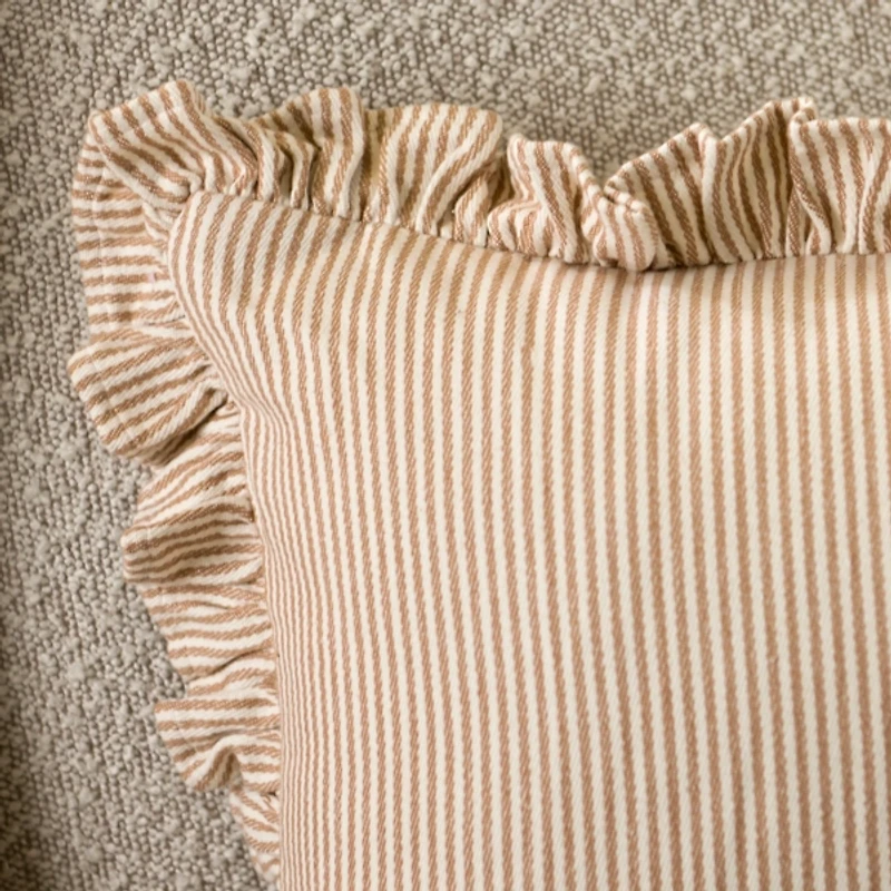 Taupe Jane Striped Ruffle Lumbar Pillow