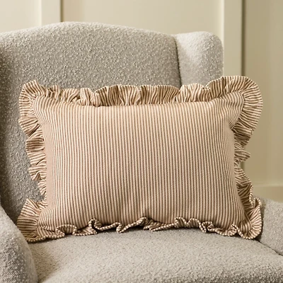 Taupe Jane Striped Ruffle Lumbar Pillow