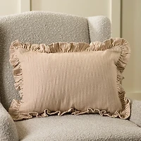 Taupe Jane Striped Ruffle Lumbar Pillow
