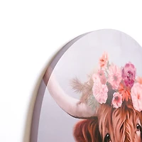 Round Floral Highland Cow Canvas Art Print