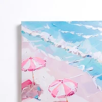 Pink Umbrellas on the Beach Canvas Art Print