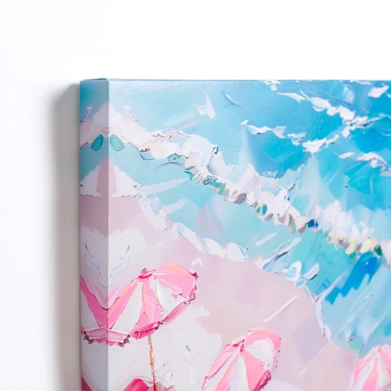 Pink Umbrellas on the Beach Canvas Art Print