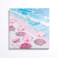 Pink Umbrellas on the Beach Canvas Art Print