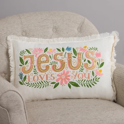 Jesus Loves You Embroidered Pillow