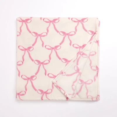 Pink Flowy Bows Plush Throw