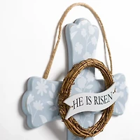 Blue Floral He Is Risen Cross Wall Plaque