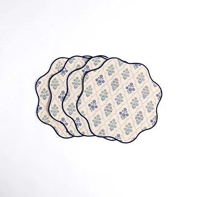 Blue Floral Scalloped Placemats, Set of 4