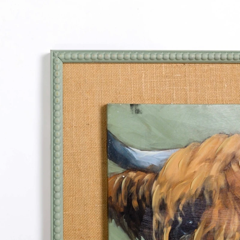 Shy Cow Burlap Framed Art Print