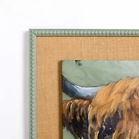 Shy Cow Burlap Framed Art Print