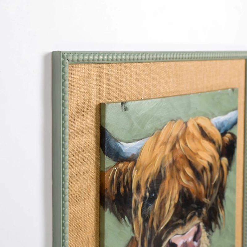 Shy Cow Burlap Framed Art Print