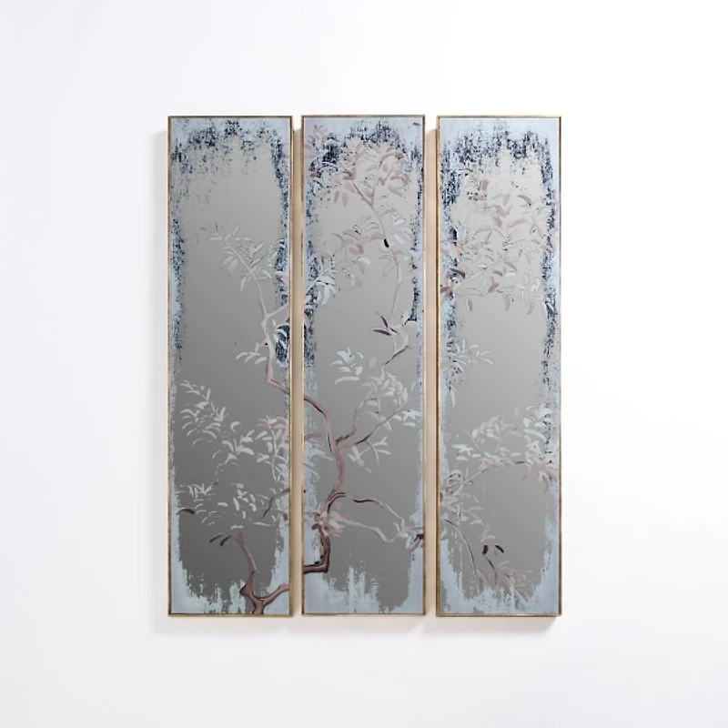 Elegant Tree Scene Wall Mirrors, Set of 3