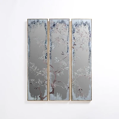 Elegant Tree Scene Wall Mirrors, Set of 3
