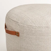 Cream Woven Round Pouf with Handles