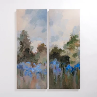 Blue Floral Landscape Canvas Art Prints, Set of 2