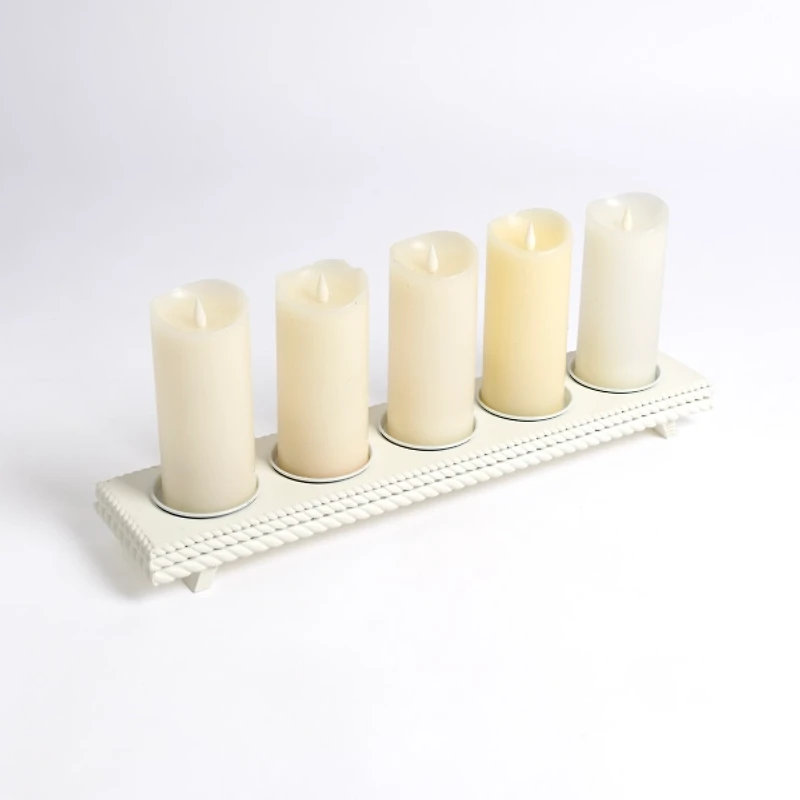 White Wood Braided Pillar Candle Holder Runner