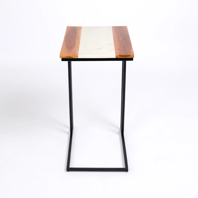 Natural Wood and Marble Top C-Table