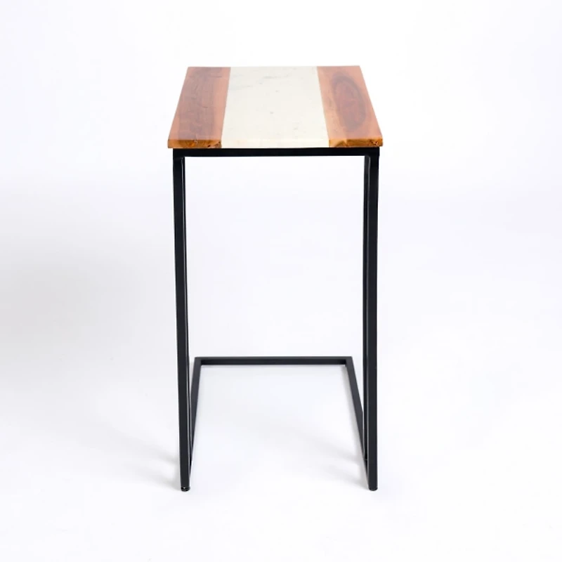 Natural Wood and Marble Top C-Table