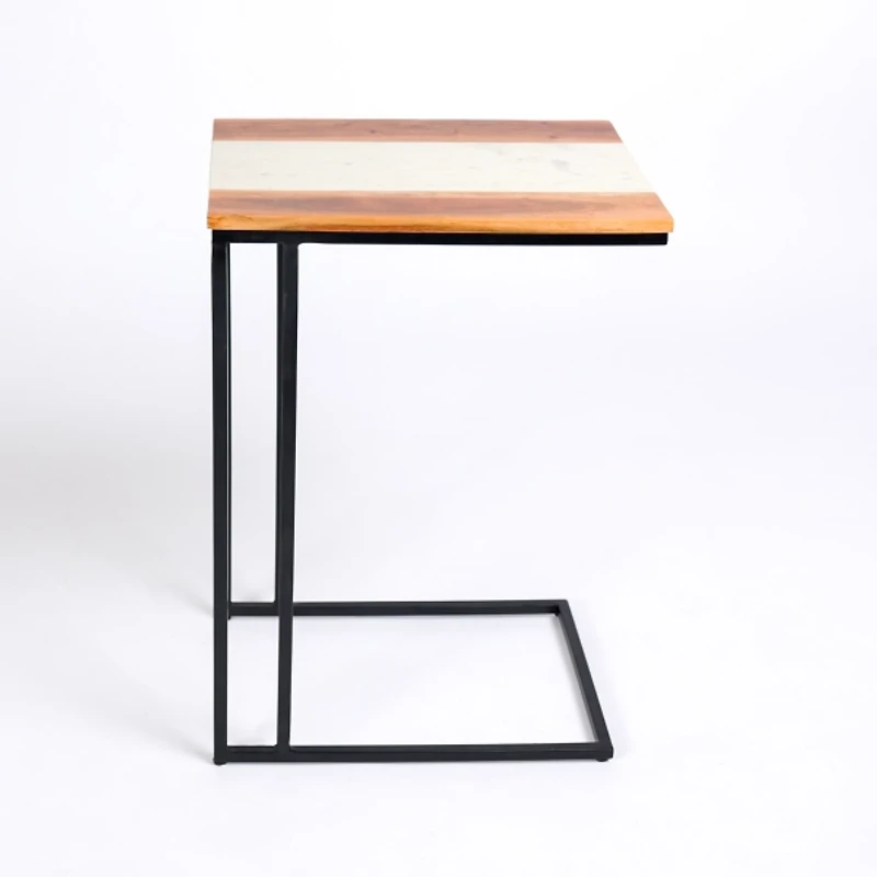 Natural Wood and Marble Top C-Table