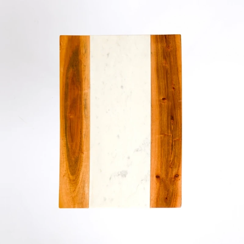 Natural Wood and Marble Top C-Table