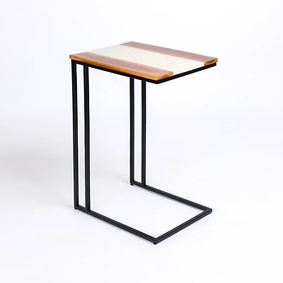 Natural Wood and Marble Top C-Table