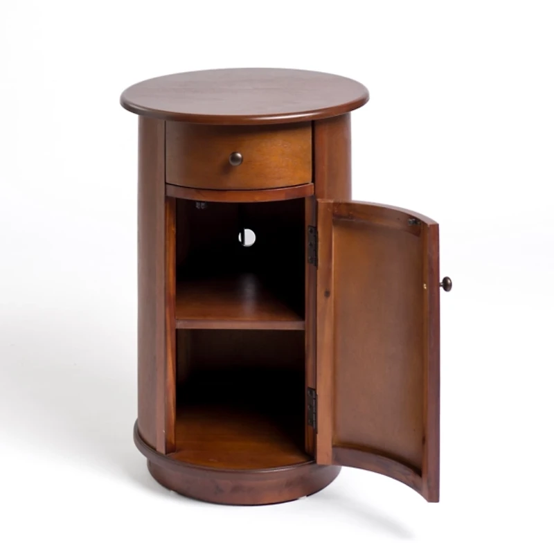 Avery Brown Wood Round Charging End Table