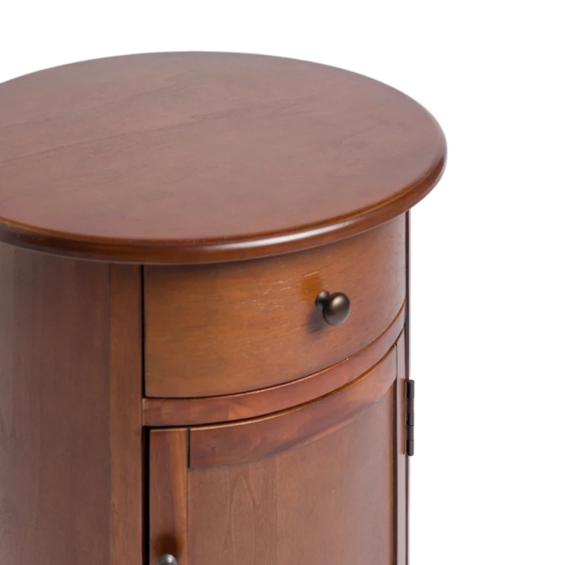 Avery Brown Wood Round Charging End Table