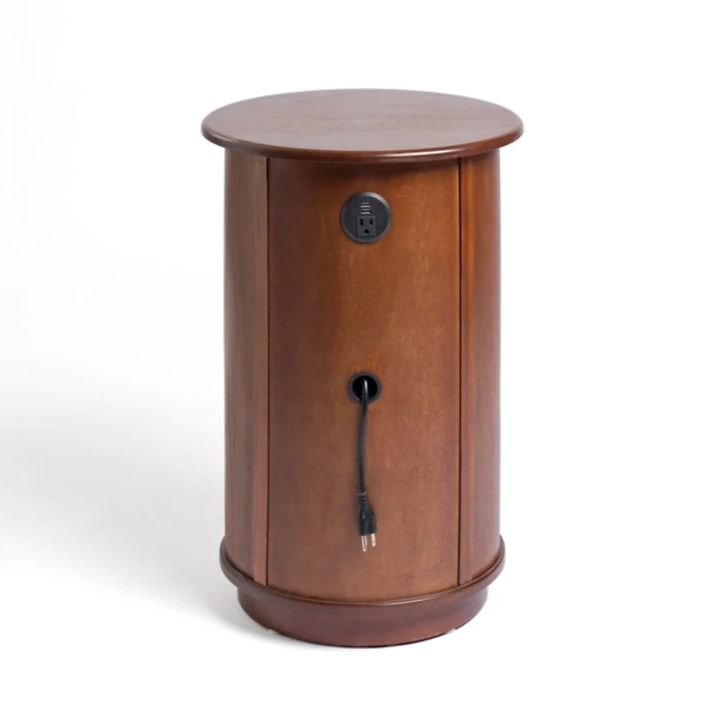 Avery Brown Wood Round Charging End Table