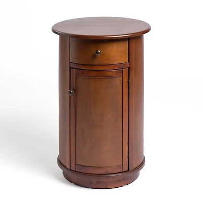 Avery Brown Wood Round Charging End Table