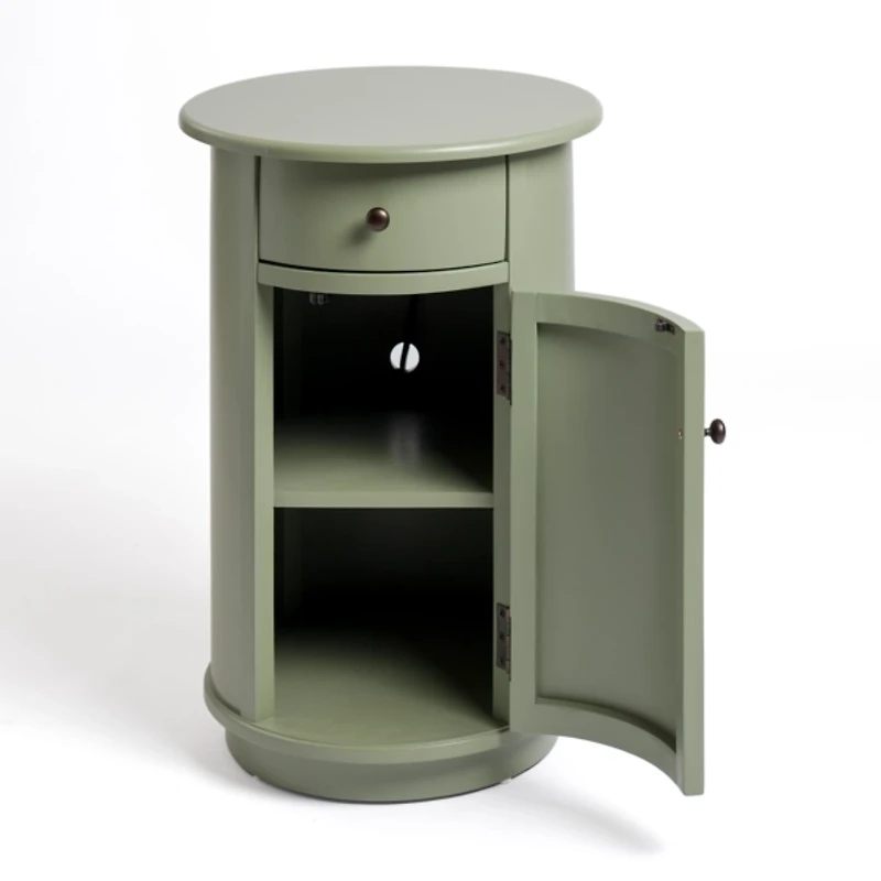 Avery Sage Green Wood Round Charging End Table