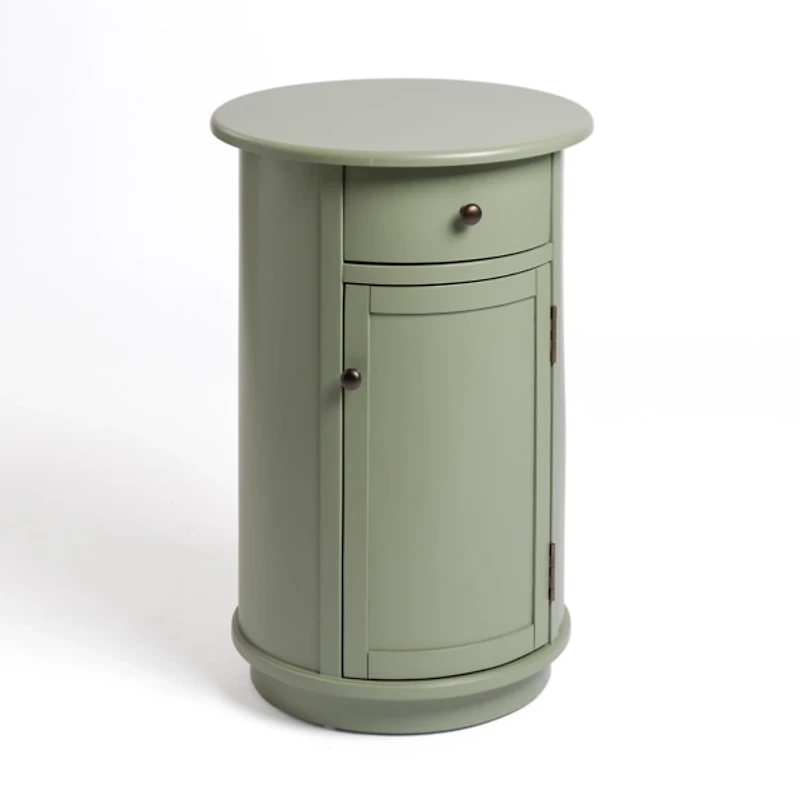Avery Sage Green Wood Round Charging End Table