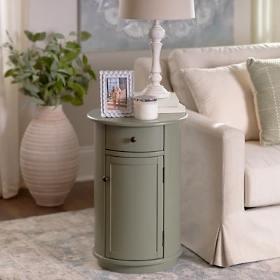 Avery Sage Green Wood Round Charging End Table