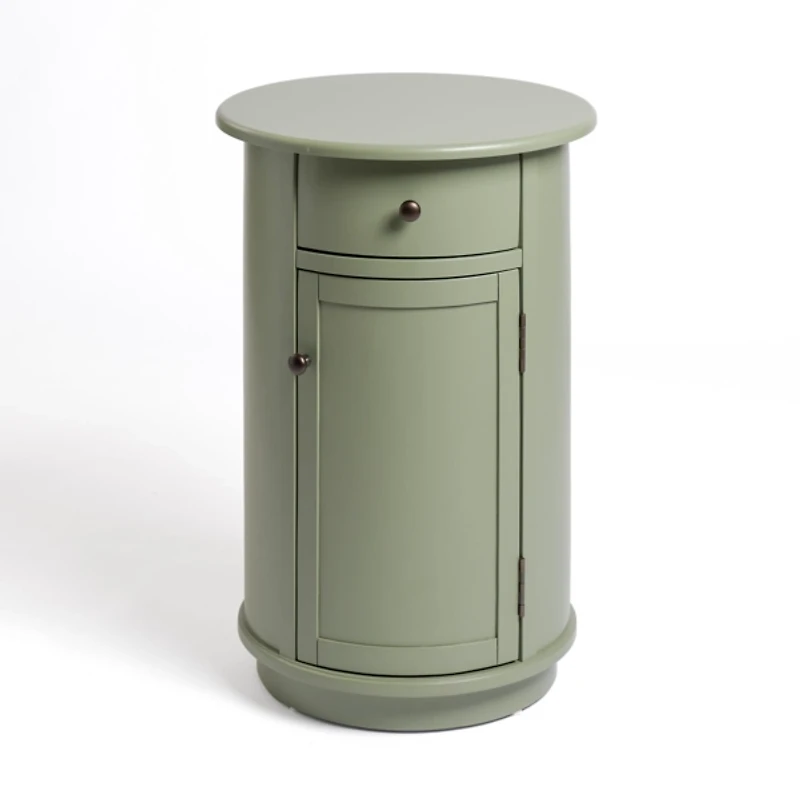 Avery Sage Green Wood Round Charging End Table