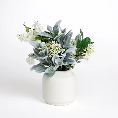 Lambs Ear Arrangement in White Vase