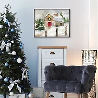 Winter Red Door Barn Framed Art Print