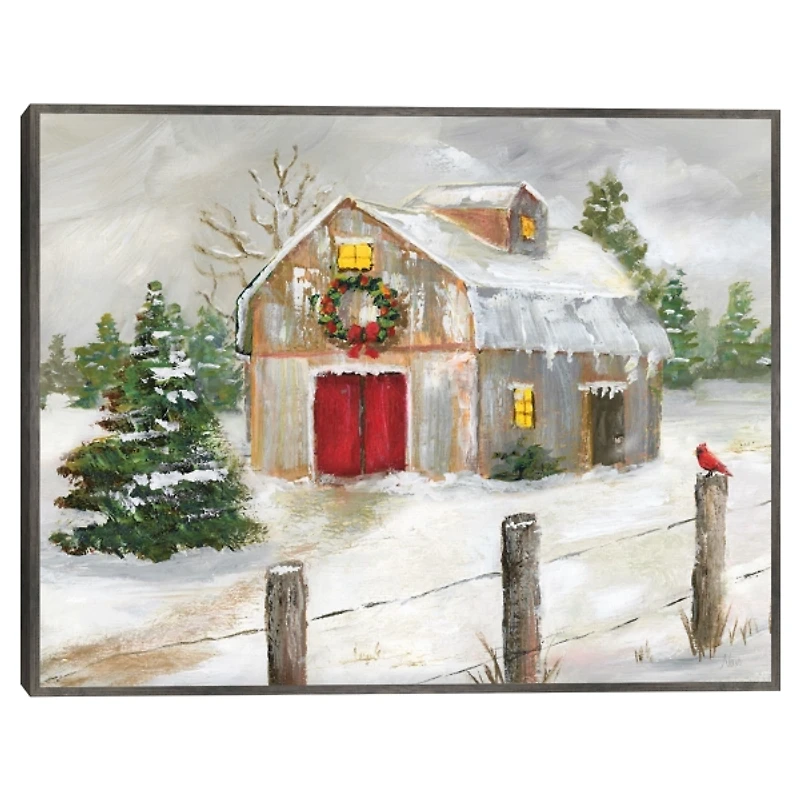 Winter Red Door Barn Framed Art Print