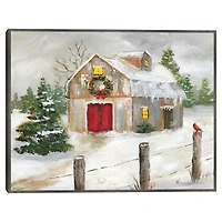 Winter Red Door Barn Framed Art Print