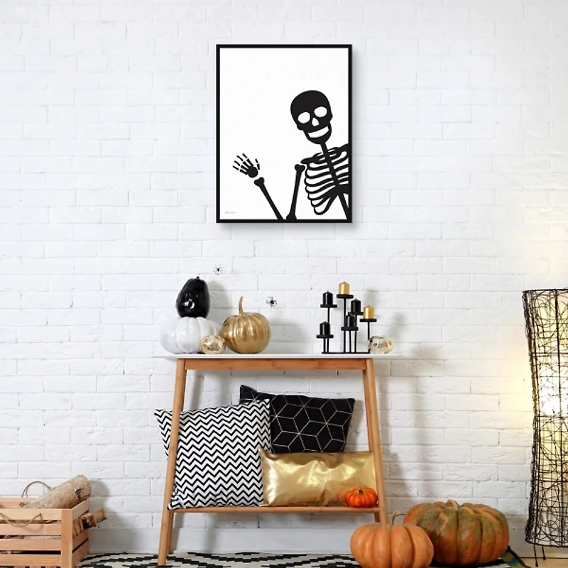 Peek A Boo Skeleton Framed Canvas Art Print