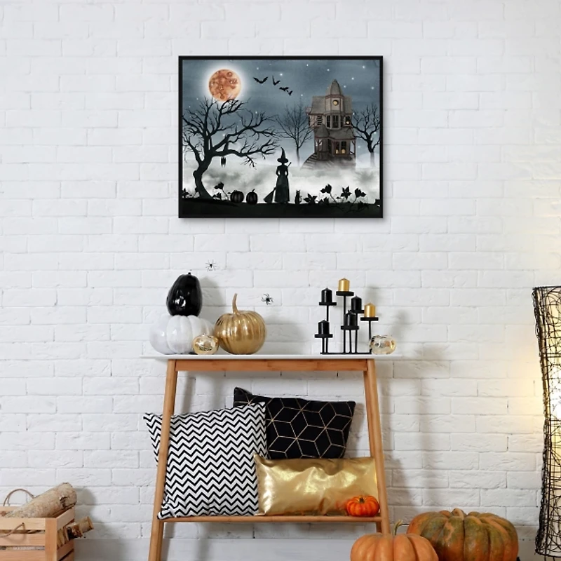 Spooky Harvest Moon Framed Canvas Art Print