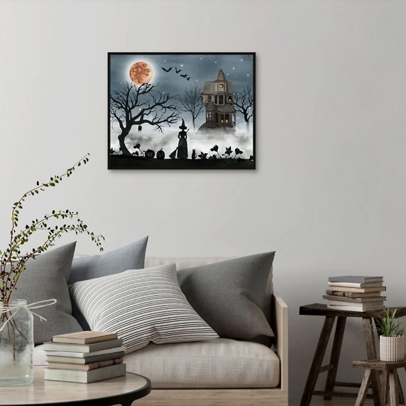 Spooky Harvest Moon Framed Canvas Art Print